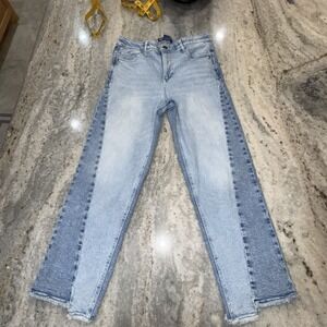 Democracy Jeans Women's 12 Two Tone Denim Straight Cropped High Waist Ab